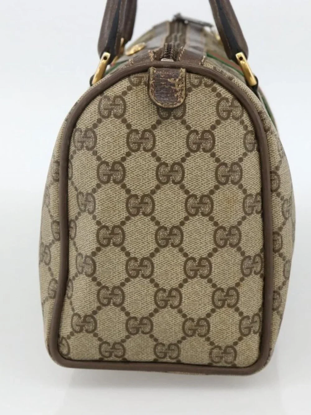 GUCCI GG Supreme Web Sherry Line Bag PVC Beige Gold 98 02 006 Auth BA12009